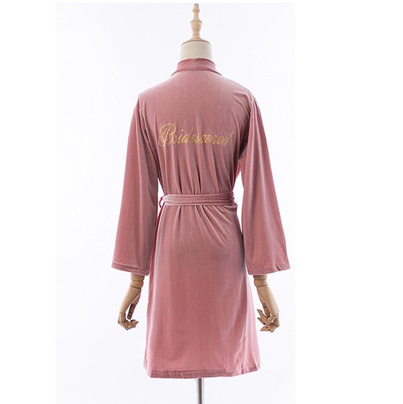 "Bridesmaid" embroidered bridesmaid velor gown