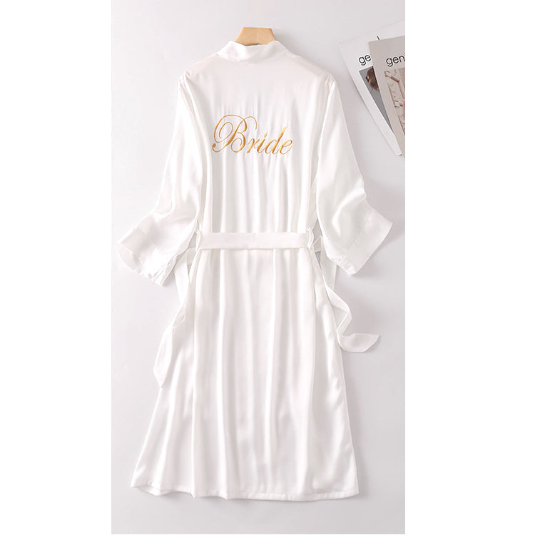 "Bride" embroidered bridal satin gown in 4 colors