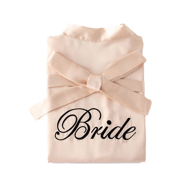 "Bride" embroidered bridal satin gown in 4 colors