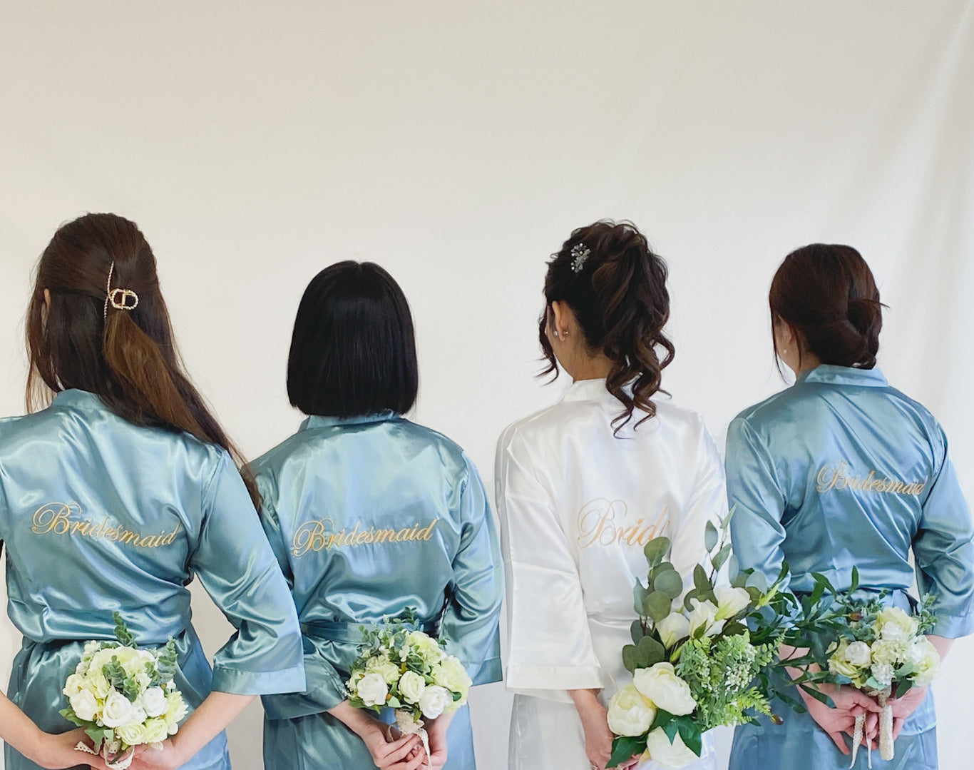 "Bride" embroidered bridal satin gown in 4 colors