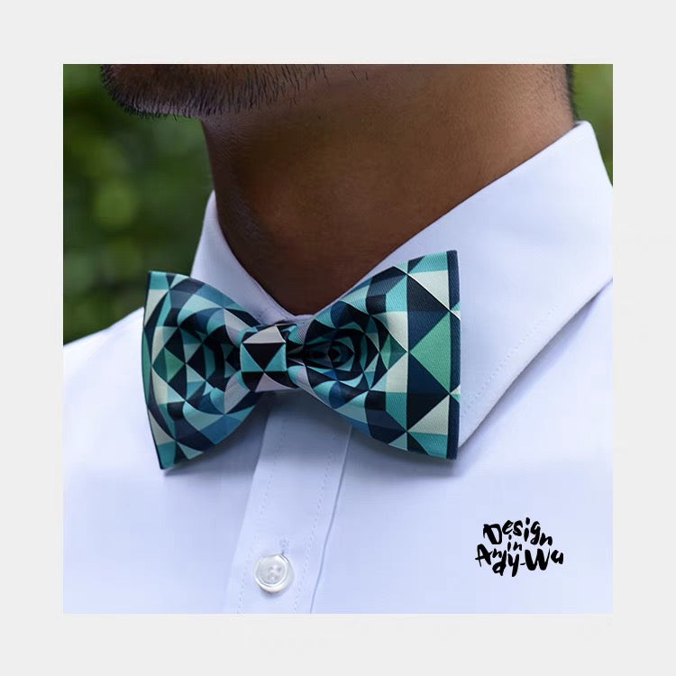 【お取り寄せ商品】マルチブルーグリーン プリント 蝶ネクタイ