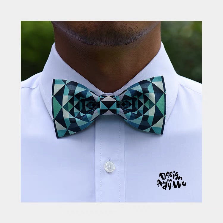 【お取り寄せ商品】マルチブルーグリーン プリント 蝶ネクタイ