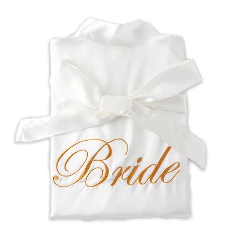 "Bride" embroidered bridal satin gown in 4 colors