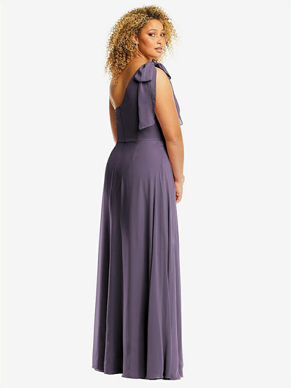 【NEW】【STYLE: 1561】ドレープ ワンショルダー マキシ ドレス スカーフ 弓【COLOR: Sky Blue】【SIZE: 00-30W】 - Lavender 背面