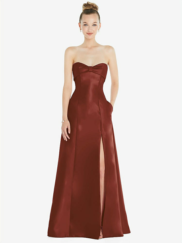 【D830】リボンカフ付きストラップレス サテンボールガウン（ポケット付き）【サイズ: 00〜30W】