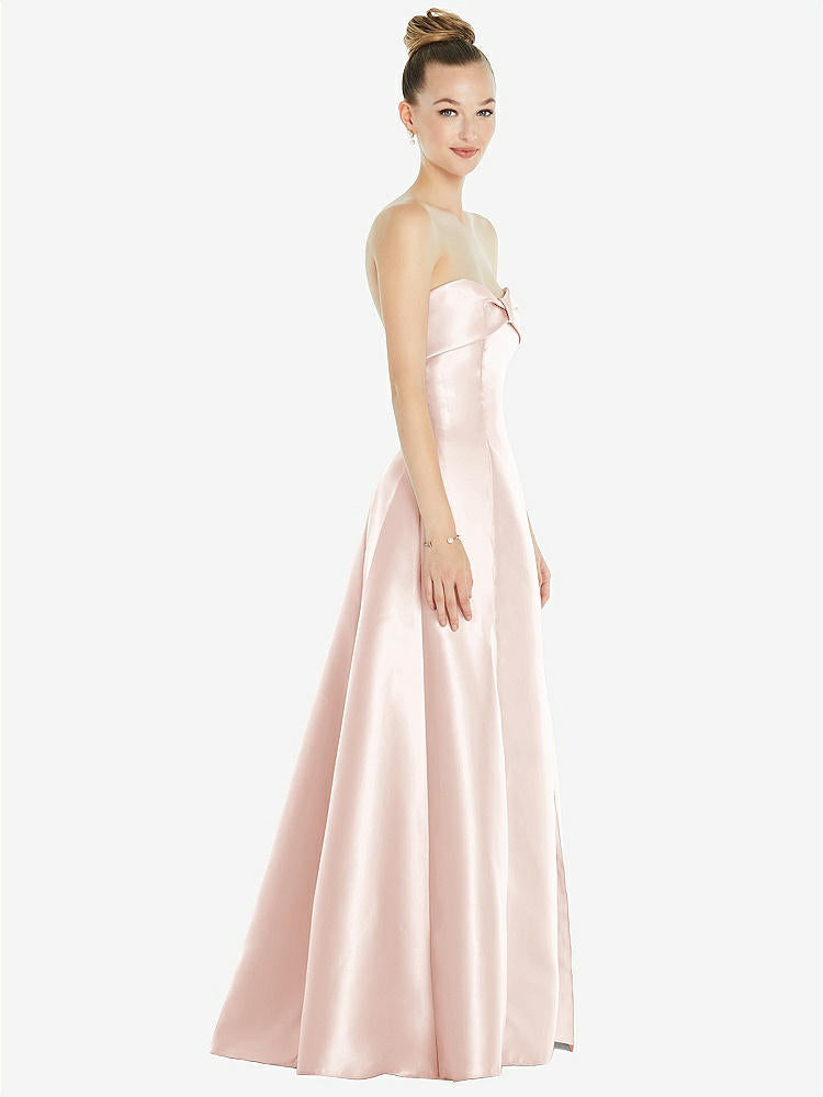 【D830】リボンカフ付きストラップレス サテンボールガウン（ポケット付き）【サイズ: 00〜30W】