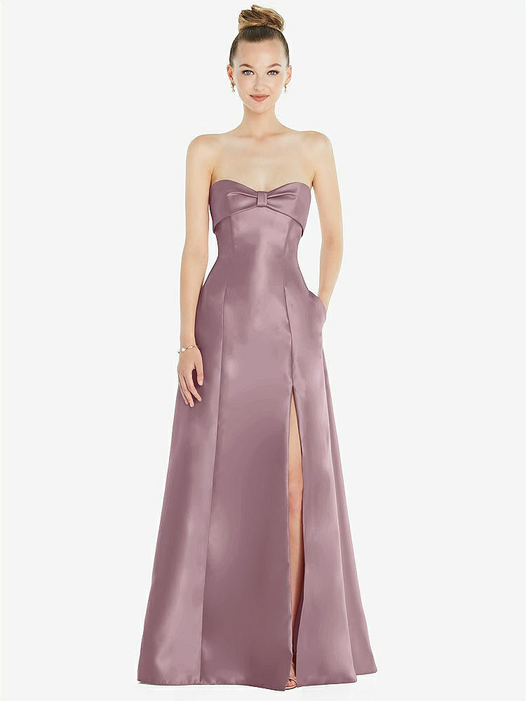 【D830】リボンカフ付きストラップレス サテンボールガウン（ポケット付き）【サイズ: 00〜30W】