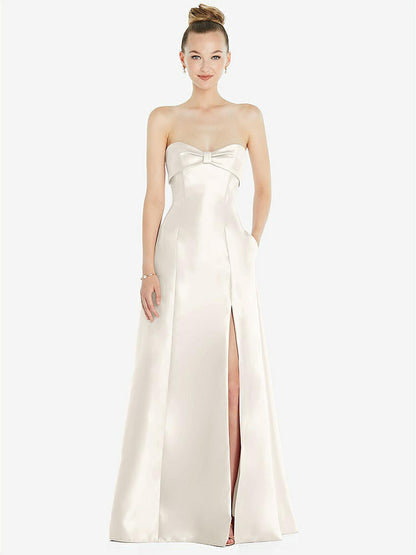 【D830】リボンカフ付きストラップレス サテンボールガウン（ポケット付き）【サイズ: 00〜30W】