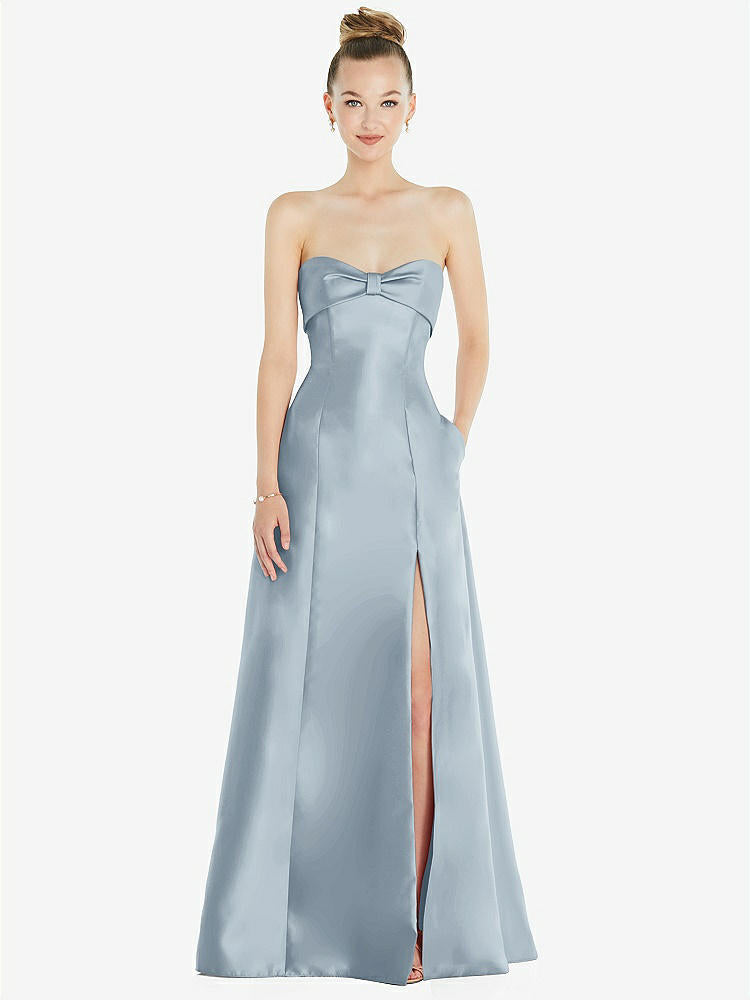 【D830】リボンカフ付きストラップレス サテンボールガウン（ポケット付き）【サイズ: 00〜30W】