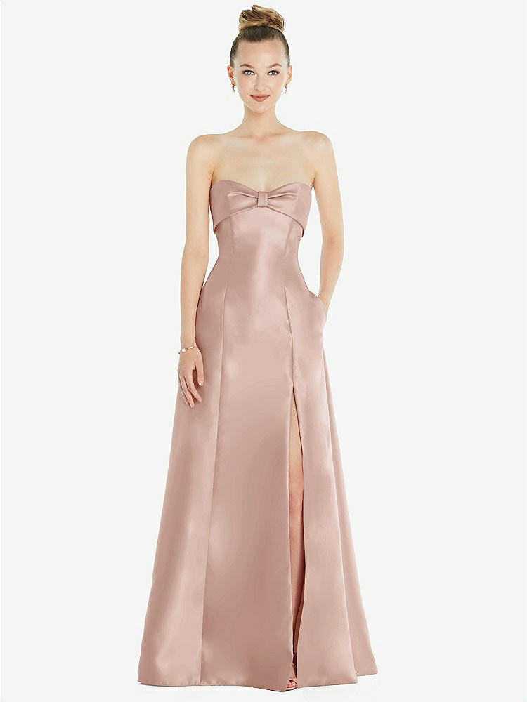 【D830】リボンカフ付きストラップレス サテンボールガウン（ポケット付き）【サイズ: 00〜30W】