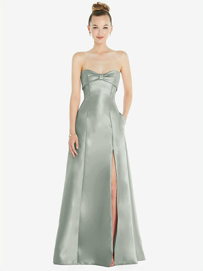 【D830】リボンカフ付きストラップレス サテンボールガウン（ポケット付き）【サイズ: 00〜30W】