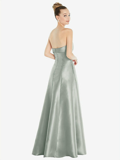 【D830】リボンカフ付きストラップレス サテンボールガウン（ポケット付き）【サイズ: 00〜30W】