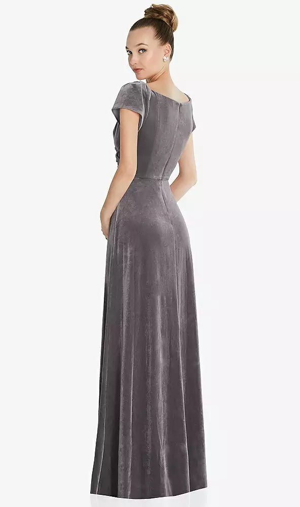 [即日発送]キャップスリーブ フェイクラップ ベルベット マキシドレス 6862 キャビアグレー S