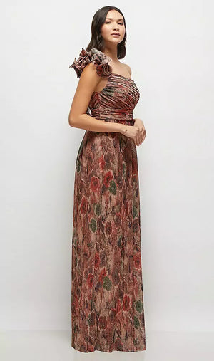 Harvest Floral Print ワンショルダー ロングドレス ‐ Style 6884HFP（フロント）