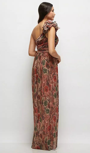 Harvest Floral Print ワンショルダー ロングドレス ‐ Style 6884HFP（バック）