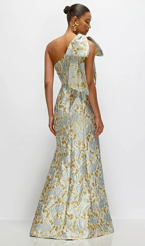 ゴールドリーフブロケード ワンショルダー マキシ ロングドレス D879GLB