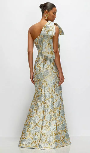 ゴールドリーフブロケード ワンショルダー マキシ ロングドレス D879GLB
