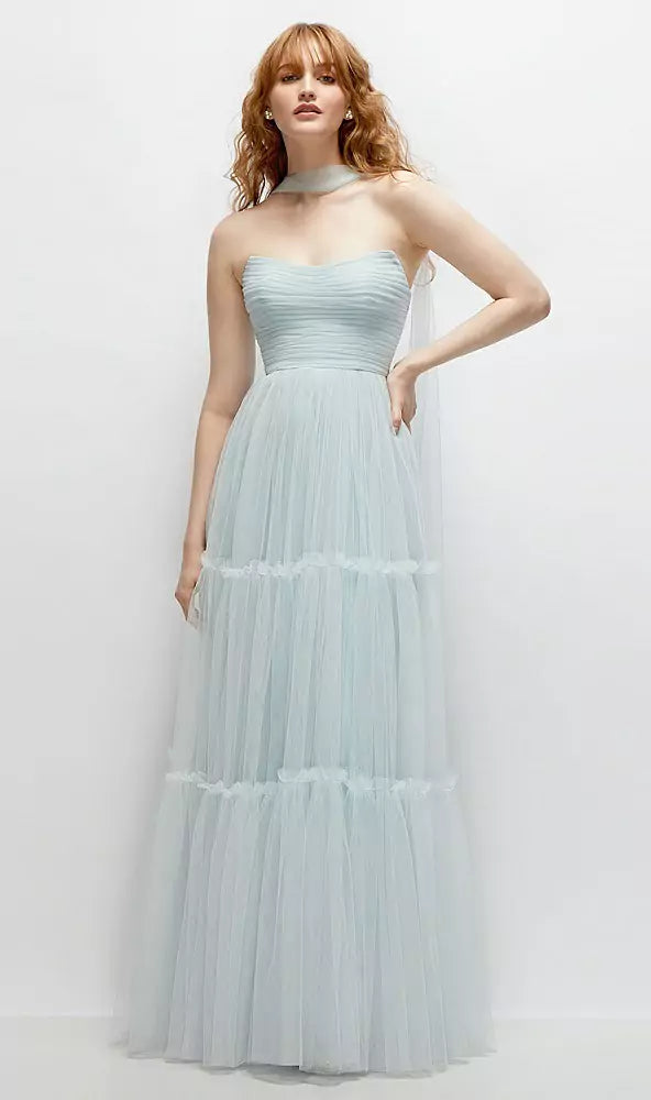 ミスト × チュール ストラップレス ロングドレス ‐ Style 3155