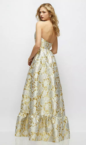 ウィンターローズ ストラップレス ゴールドリーフブロケード マキシドレス ‐ Style 3152GLB（バック）