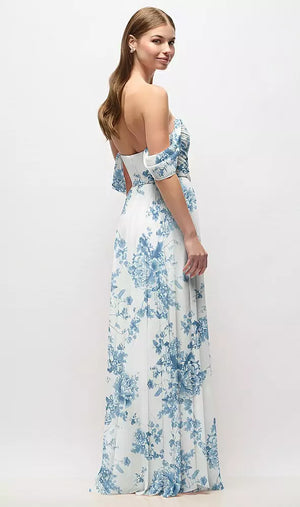 シフォン オフショルダー ロングドレス | 全4色展開 ‐ Style 3181FP（バック）
