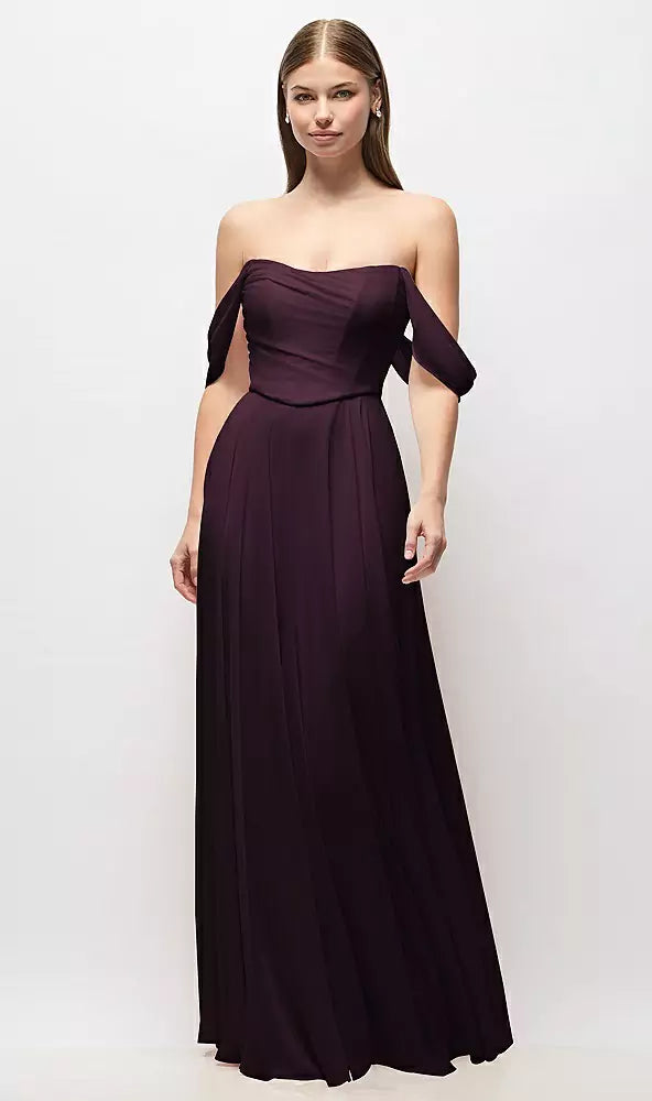 シフォン オフショルダー ロングドレス | 全23色展開 ‐ Style 3181