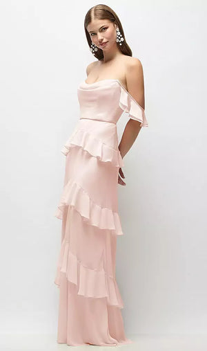 シフォン オフショルダー ロングドレス | 全23色展開 ‐ Style 3183（フロント）