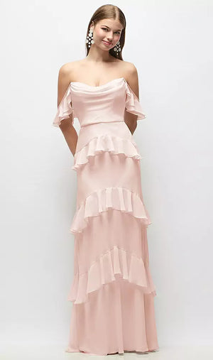 シフォン オフショルダー ロングドレス | 全23色展開 ‐ Style 3183（バック）