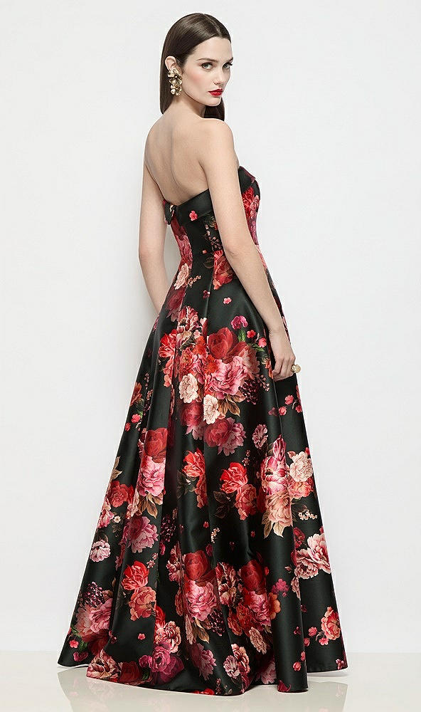 【STYLE: D843FDV】ストラップレス バイアスカフ フルール ド ヴィル フローラル サテンドレス - wine black multi - Back