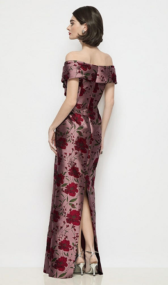 【STYLE: D887WRB】ドレープ ラップ オフショルダー ワイルドローズ ブロケード コラムマキシドレス - wild rose - Back