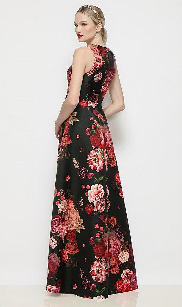 【STYLE: D899FDV】ノースリーブ Vネック フルール ド ヴィル サテン マキシドレス - wine black multi - Back