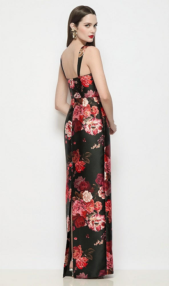【STYLE: D900FDV】シェイプドストラップ バスクネック フルール ド ヴィル サテン コラムマキシドレス - wine black multi - Back