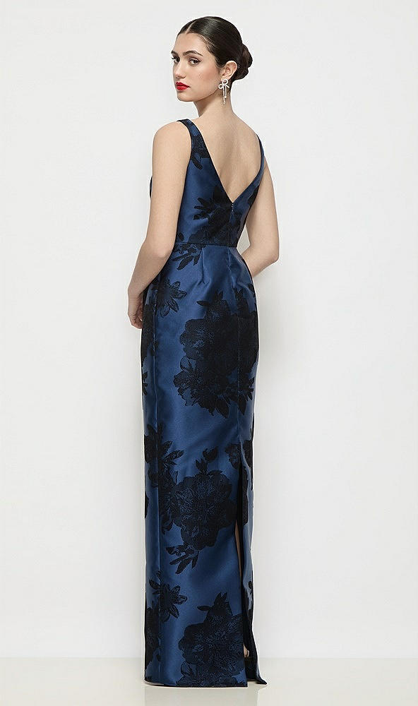 【STYLE: D903FFT】バトーネック フロッキング フローラル サテン コラムマキシドレス - soft navy / black - Back