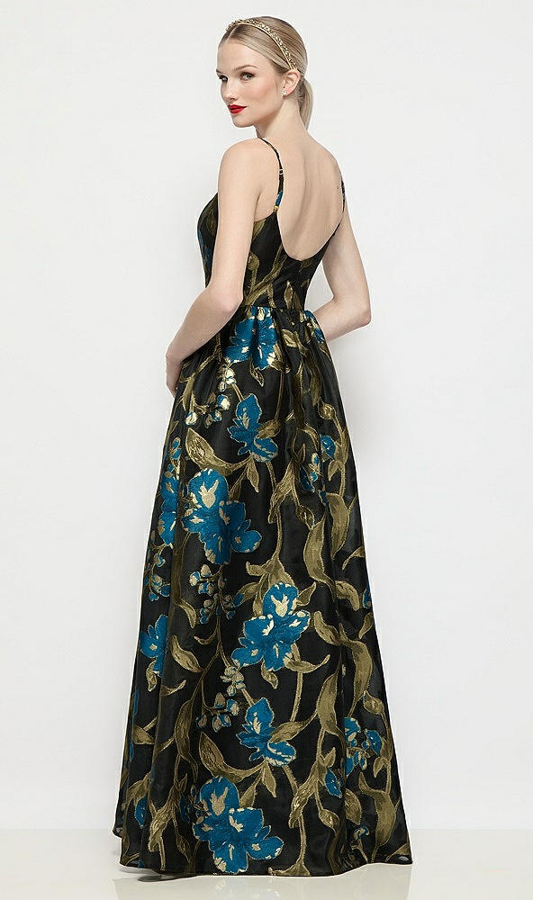 【STYLE: 3169LOJ】スクープネック ドロップバスク ルナ オーガンザ ジャカード マキシドレス - peacock blue multi - Back