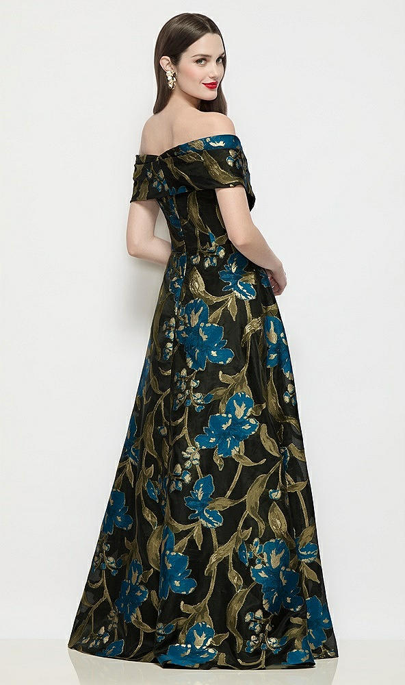 【STYLE: 3198LOJ】オフショルダー ラップ ルナ オーガンザ ジャカード マキシドレス - peacock blue multi - Back