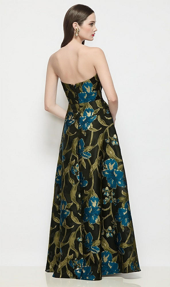 【STYLE: 3199LOJ】ストラップレス プリーツ Uワイヤー オーガンザ ジャカード マキシドレス - peacock blue multi - Back