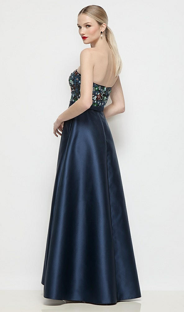 【STYLE: 3203MFS】ストラップレス モザイク フローラル スパンコール＆サテンツイル マキシドレス - mosaic sequin / midnight - Back