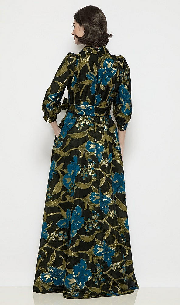 【STYLE: 6933LOJ】ルナ オーガンザ ジャカード フローラル シャツドレス（フルマキシスカート・サッシュベルト付き） - peacock blue multi - Back