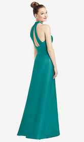 【STYLE: D772】ハイネック カットアウト サテン ドレス ポケット付き - ジェード 背面