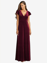 【NEW】【STYLE: 1540】フラッター スリーブ ベルベット マキシ ドレス ポケット付き【COLOR: Tawny Rose】【SIZE: 00-30W】 - Cabernet