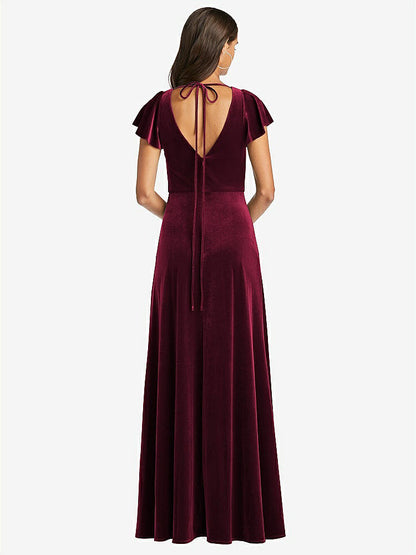 【NEW】【STYLE: 1540】フラッター スリーブ ベルベット マキシ ドレス ポケット付き【COLOR: Tawny Rose】【SIZE: 00-30W】 - Cabernet 背面
