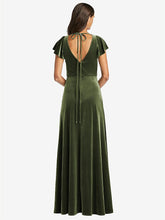 【NEW】【STYLE: 1540】フラッター スリーブ ベルベット マキシ ドレス ポケット付き【COLOR: Tawny Rose】【SIZE: 00-30W】 - Olive Green 背面