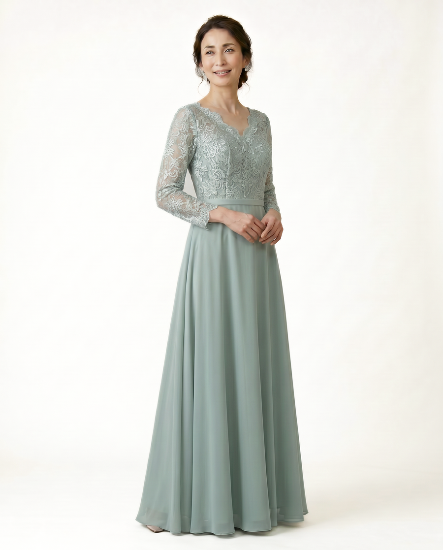 L733 ブライズメイド レース ロングドレス 56色