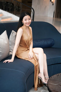 VIERA Vネックドレープドレス 10色