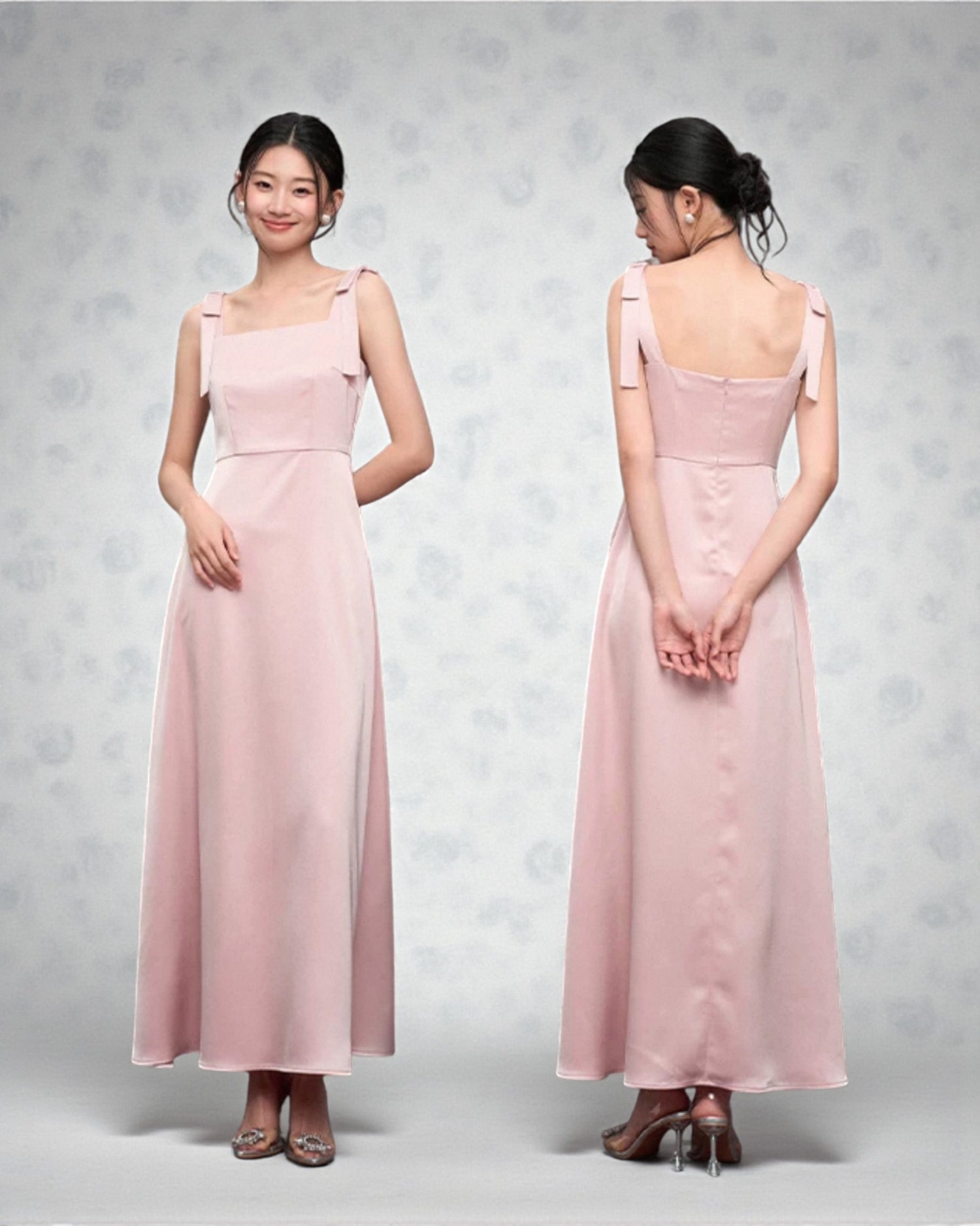 【受注生産/オーダーメイド】 サテンロングドレス 12種類のデザイン【ローズピンク】