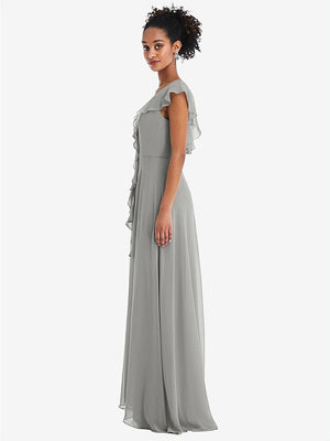 【NEW】【STYLE: TH064】Ruffle-Trimmed V-Back Chiffon Maxi ドレス【COLOR: Chelsea Gray】【SIZE: 00-30W】