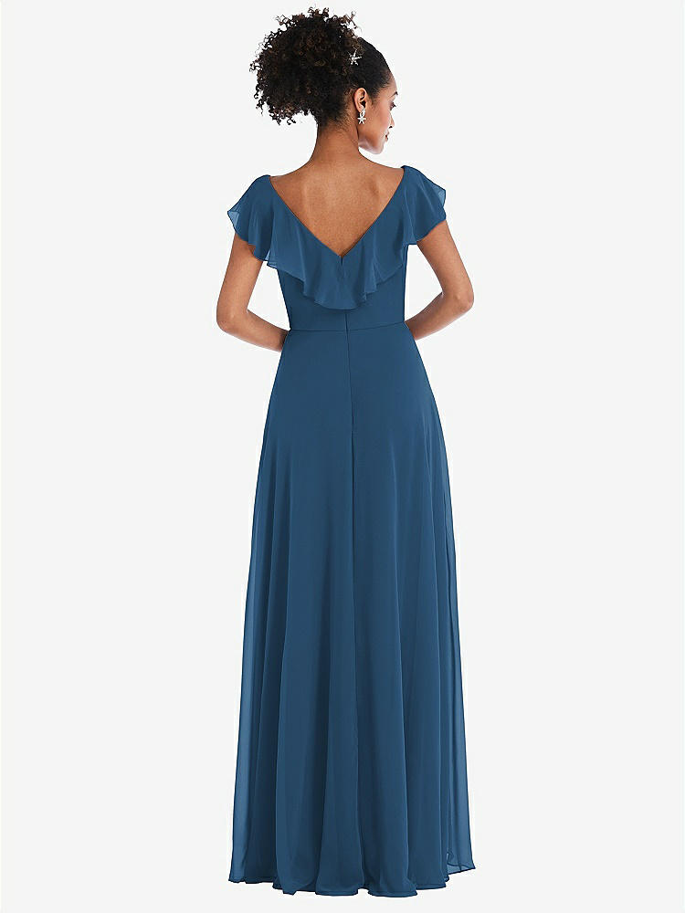 【NEW】【STYLE: TH064】Ruffle-Trimmed V-Back Chiffon Maxi ドレス【COLOR: Dusk Blue】【SIZE: 00-30W】