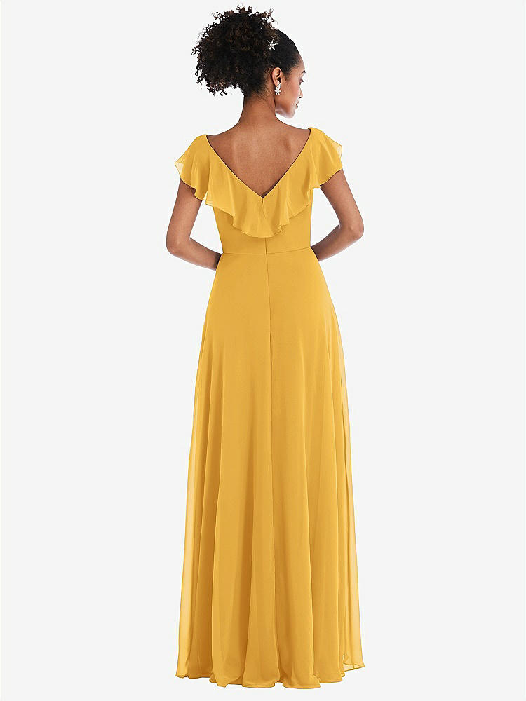 【STYLE: TH064】Ruffle-Trimmed V-Back Chiffon Maxi Dress【COLOR: NYC Yellow】