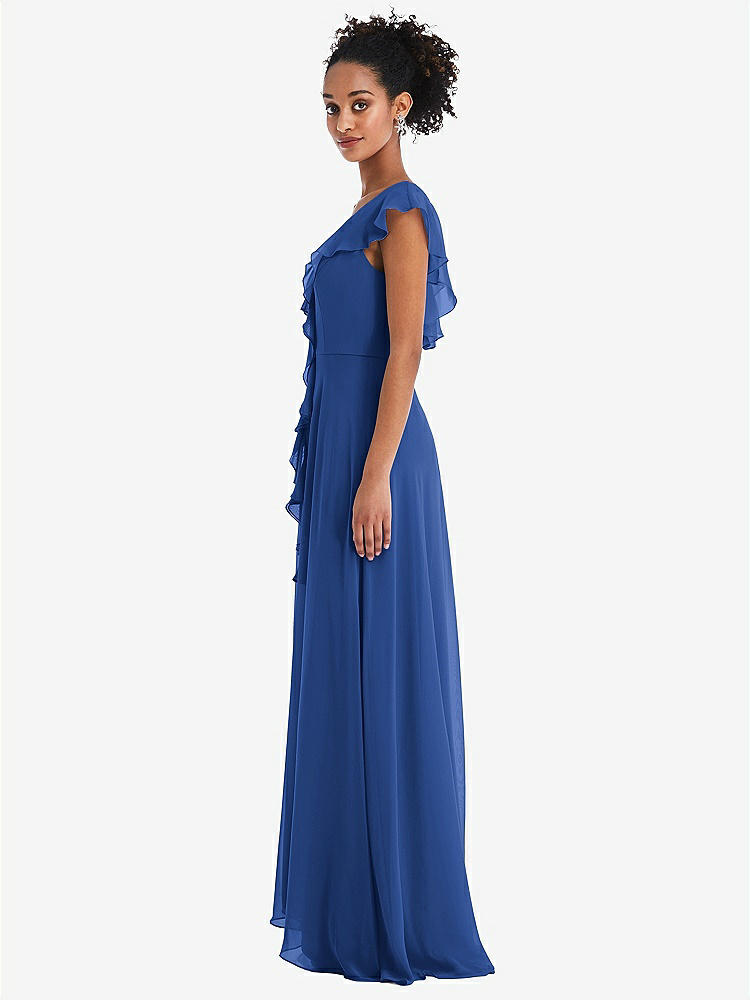 【NEW】【STYLE: TH064】Ruffle-Trimmed V-Back Chiffon Maxi ドレス【COLOR: Classic Blue】【SIZE: 00-30W】