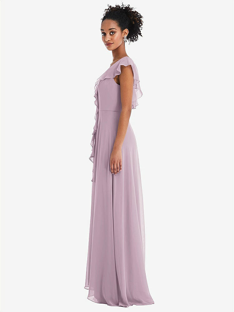 【STYLE: TH064】Ruffle-Trimmed V-Back Chiffon Maxi Dress【COLOR: Suede Rose】