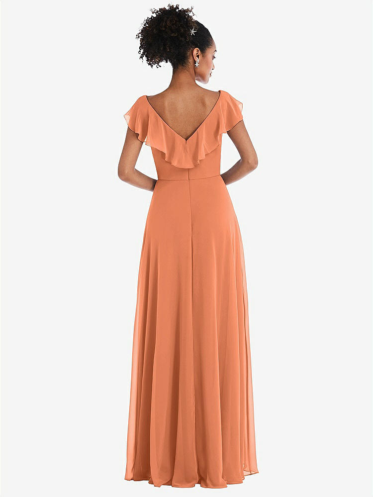 【NEW】【STYLE: TH064】Ruffle-Trimmed V-Back Chiffon Maxi ドレス【COLOR: Sweet Melon】【SIZE: 00-30W】